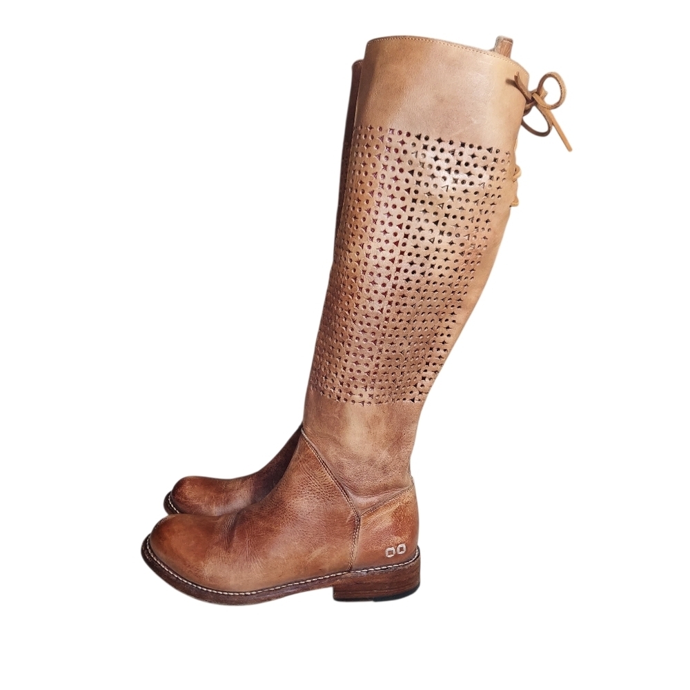 Bed Stu Cambridge Tan Brown Leather Cutout Knee-High Riding Boots
